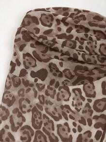 SHEIN LUNE Women's Fashionable Leopard Print Cropped Bandeau Top With Side Split - Khaki - View 4