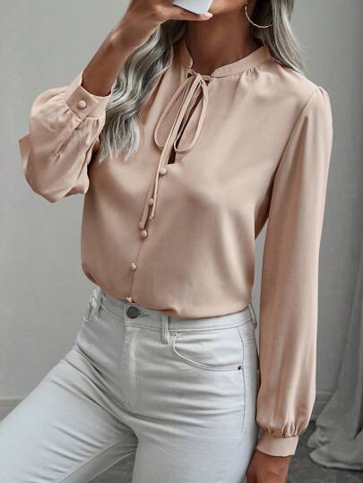 EMERY ROSE Tie Neck Long Sleeve Blouse Fall Cloth For Women