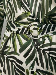 Maija 女士绿色热带植物印花长袖衬衫裙，度假 - 綠色 - 查看 4