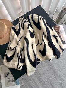 SHEIN LUNE Leopard Fluffy Jacket For Women, Fluffy Winter Coat With Rounded Collar - Khaki - View 2