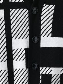 Geometric Colorblock Intarsia Knit Cardigan With Unique Fashion Charm, For Teenage Boys