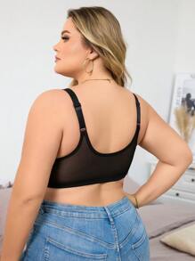 1 pieza Sujetador sin aros de talla grande con cierre delantero y tejido jacquard suave - Negro - Ver 2