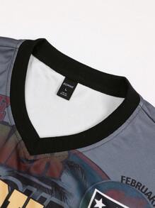 ROMWE MEN Street Life Men's Basketball Short Sleeve T-Shirt, Suitable For Spring And Summer - Black - View 6