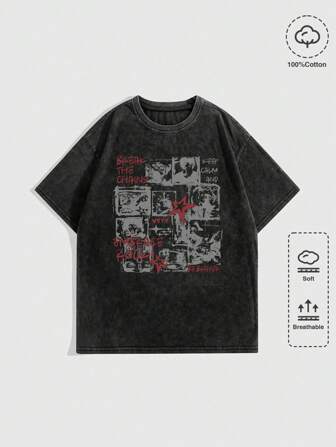 Grunge Punk Camiseta con eslogan impreso para hombre, estilo escolar de los años 2000