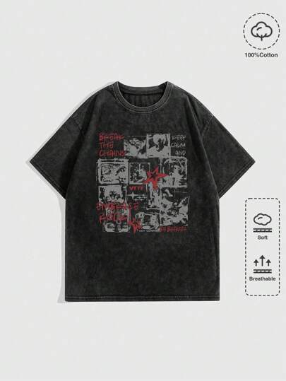 Grunge Punk T-shirt imprimé avec slogan pour hommes, style école, années 2000