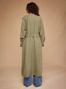 Forever 21 Autumn Winter New Turn-Down Collar Waist-Cinched Oversized Loose Long Trench Coat