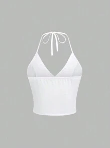 SHEIN Unity Top sin mangas de corte ajustado con escote en V, top elegante y retro de alta gama para mujer - Blanco - Ver 2