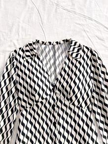 Soleia Blusa de manga larga con estampado de patrón ondulado casual para mujer - Multicolor - Ver 4