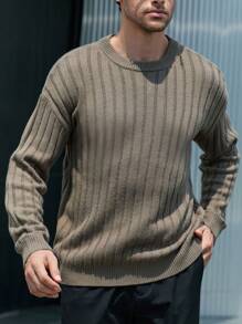 Manfinity Hypemode Men's Solid Color Crew Neck Casual Long Sleeve Sweater