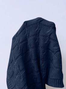 Chiquease 女士休闲前开式蝙蝠袖开衫，秋冬款 - 藏蓝色 - 查看 7