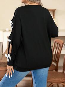 Celure Sudadera casual con cuello redondo y detalle de lazo para mujer talla grande
