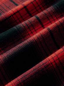 Calvaya Camisa a cuadros de manga larga con bolsillo delantero y botones, para uso diario casual, ropa para Año Nuevo de talla grande - Rojo - Ver 3