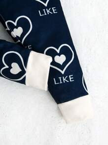 2pcs Baby Girl Simple Heart Print Long Sleeve Bodysuit And Leggings Pajama Set - Black - View 5