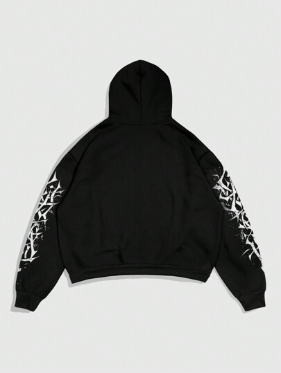 Street Life Sudadera con capucha de ajuste suelto informal con estampado de letras para hombres, otoño e invierno
