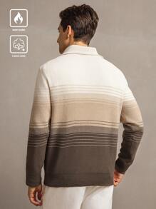 Manfinity Homme Men's Solid Color Splicing Front Zipper Long Sleeve Casual Sweater - Multicolor - View 2