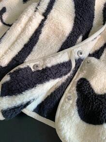SHEIN LUNE Leopard Fluffy Jacket For Women, Fluffy Winter Coat With Rounded Collar - Khaki - View 4