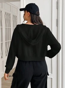 SHEIN EZwear Sudadera con capucha y cremallera de manga larga y corta talla grande