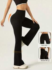 Quần legging cạp cao giảm béo - Vải co giãn, loe phù hợp cho yoga & thể hình, trang phục tập gym nữ thoáng khí - màu đen - Xem 1