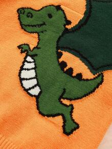 Baby Boys Knitted Sweater With Dinosaur Jacquard Pattern, Fashionable Winter Outfit