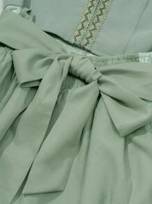 Chiquease Beer Festival Style Patchwork Lace Trim Jacquard A-Line Dress - Green - View 3