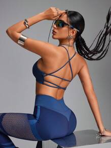 Innovista Seamless Breathable Backless Sport Woman Bras, Workout Sports Tank Top ,Crop Tank Top, High Elastic Support Sports Bra,Gym Top,Woman Crop Tank Top,Going Out Tops,Festival,Push Up Bra,Sweater,With Remove Cup - Blue - View 8