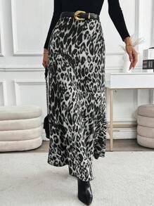 SHEIN LUNE High Waist Leopard Print Maxi Length Elegant Skirt - Multicolor - View 5