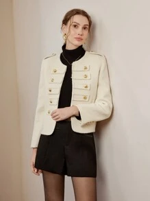 MOTF PREMIUM ABRIGO LARGO DE LANA CON DETALLE DE BOTÓN DORADO