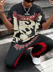 Manfinity Streetrush 2 pièces Ensemble de T-shirt décontracté ample et pantalon pour hommes, vêtements d'Halloween, vêtements pour hommes, deux pièces pour hommes, survêtement pour hommes