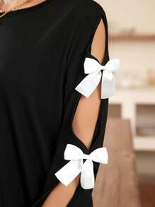 Celure Sudadera casual con cuello redondo y detalle de lazo para mujer talla grande