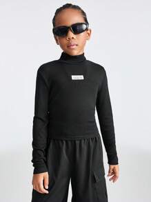 SHEIN Conjunto de 2 peças de blusa e calça minimalistas para meninas adolescentes, cor sólida, gola alta, manga comprida