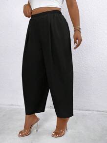 Celure Pantalones informales de talla grande, de unicolor, con cintura elástica y holgados, de 3/4