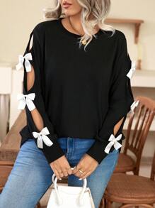 Celure Sudadera casual con cuello redondo y detalle de lazo para mujer talla grande