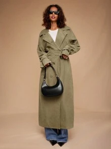 Forever 21 Autumn Winter New Turn-Down Collar Waist-Cinched Oversized Loose Long Trench Coat