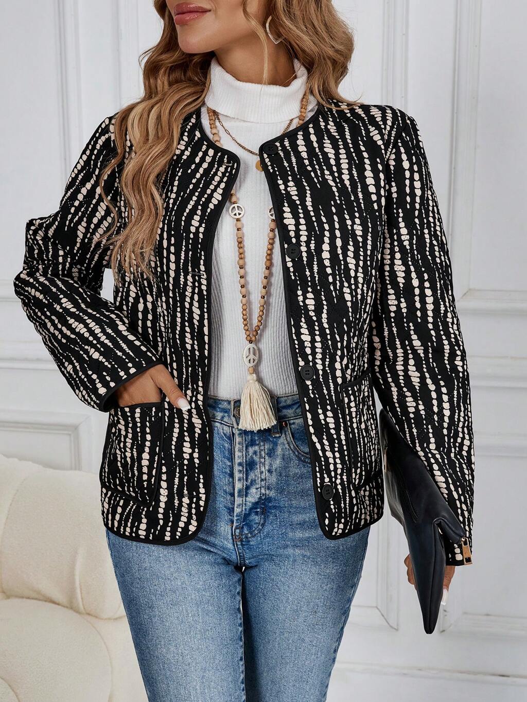 Women Quilted Collarless Padded Coat