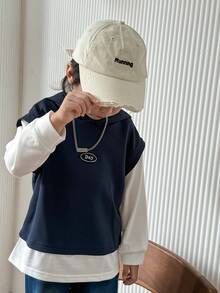 SHEIN 2pcs/Set Young Boy Casual Versatile Letter Print 2 In 1 Sweatshirt And Jeans Set, Suitable For Outdoor, Streetwear And School Wear - Blue - View 4
