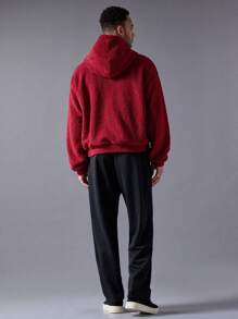 Manfinity VCAY 2 Pieces Men's Casual Knit Y2K Loose Fit Pullover Hoodie Sweatshirt And Elastic Waist Straight Leg Sweatpants Set, For Fall Winter - Burgundy - View 4