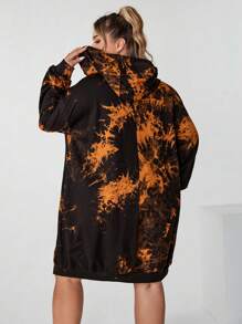 SHEIN CURVE+ Plus Size Tie Dye Skull Print Halloween Casual Sweatshirt Dress - Multicolor - View 2