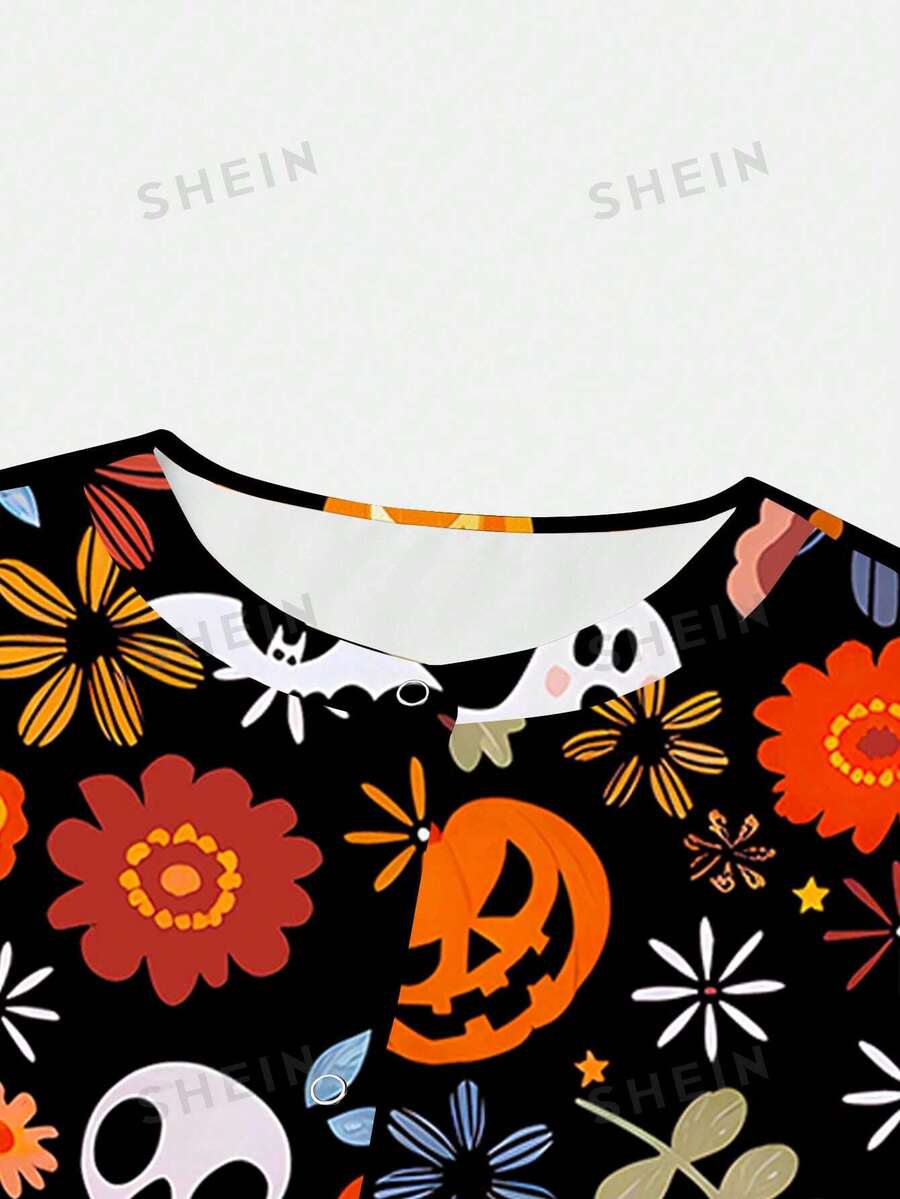 SHEIN TaskFit Women Front Button Long Sleeve Allover Print Uniform