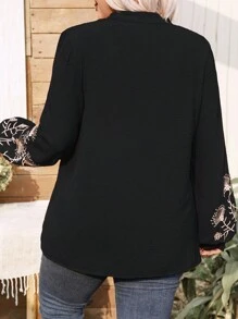 Áo cánh rộng cổ chữ V bằng vải voan trơn màu đơn giản dành cho nữ, cỡ lớn, mùa xuân/thu - màu đen - Xem 2