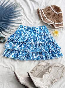 Soleia Floral Layered Mini Skirt, Casual Vacation