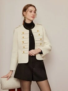MOTF PREMIUM ABRIGO LARGO DE LANA CON DETALLE DE BOTÓN DORADO