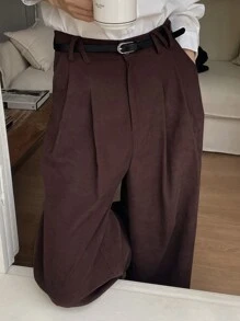 DAZY Women's Loose Fit Wide Leg Pants With Pockets Business Attire - Brown - View 6