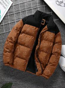 Manfinity Hypemode Chaqueta tipo plumón con cremallera y estampado gráfico oversize para hombre - Naranja - Ver 1