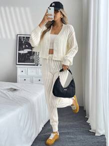 Chiquease 2pcs Set Women Loose Casual Knit Sweater Fall Cloth For Women - White - View 3