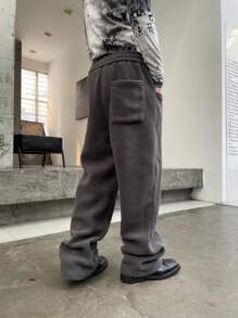 Manfinity Hypemode Pantalones grises de cintura elástica con forro de borreguillo para hombre