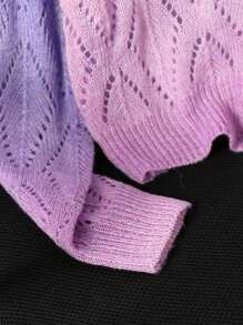 SHEIN 1 chiếc áo len cardigan nhẹ cổ chữ V khoét rỗng màu gradient cho bé gái, mùa hè - Màu đỏ tím - Xem 5