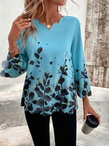 EMERY ROSE 女士贝壳边饰中袖印花休闲衬衫