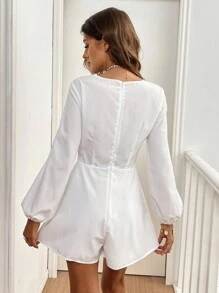 SHEIN Frenchy Macacão feminino Ballet Element com decote em V e laço assimétrico na cintura - Branco - Ver 2