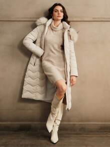 Anewsta Eleganter Damen Lang Daunenjacke mit Fellkragen für Herbst & Winter