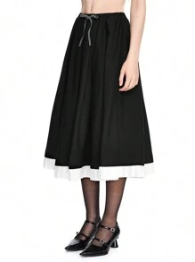 ROMWE Kawaii Gonna Stile Plaid Plissettata Con Fiocco In Nastro 2 In 1 Per Il Ritorno A Scuola Per Donne